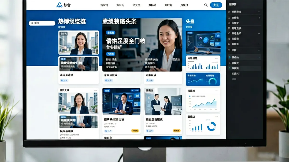 黄91综合门户首页主视觉，展示多个内容模块排列于宽屏界面，编辑团队在后台维护实时内容聚合
